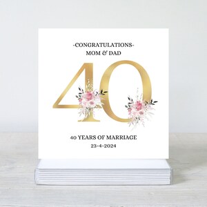 パーソナライズされた結婚40周年記念カード、ルビー40周年、40周年おめでとう、結婚40周年、ママとパパ、アイルランドのカード