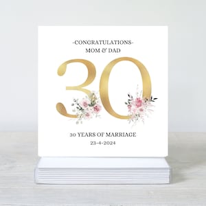 Gepersonaliseerde kaart 30e huwelijksverjaardag, 30 pareljaren, gefeliciteerd 30 jaar, 30e huwelijksverjaardag, moeder en vader, Ierse kaarten