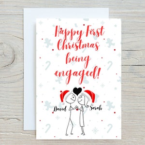 Joyeux 1er Noël personnalisé fiançailles/carte de Noël pour couple de fiancés/couple de Noël, carte de Noël personnalisée pour couple