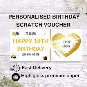 Bon personnalisé 18e anniversaire à gratter pour révéler, carte à gratter surprise 18e anniversaire, 18e, 21e, 30e, 40e, 50e, 60e, 70e anniversaire