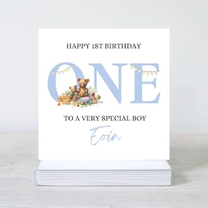 Tarjeta de oso para el primer cumpleaños, para niño, para hijo, tarjeta de cumpleaños de animales para nieto, linda tarjeta de primer cumpleaños para sobrino, primer cumpleaños, mi primer cumpleaños