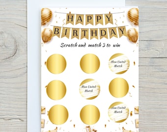 Birthday Scratch and Match Gift card, Happy Birthday, Scratch and Match 3 to Win, Birthday Scratch Card, Birthday Surprise