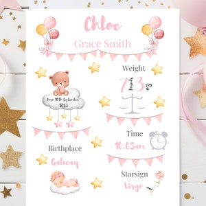 Nueva tarjeta de bebé, tarjeta personalizada de niña, bienvenida al mundo, linda tarjeta de recién nacido,