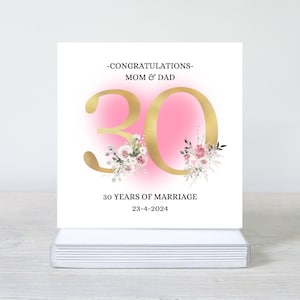 Gepersonaliseerde kaart 30e huwelijksverjaardag, 30 pareljaren, gefeliciteerd 30 jaar, 30e huwelijksverjaardag, moeder en vader, Ierse kaarten