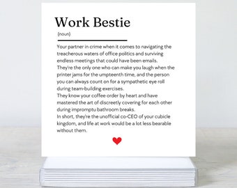 Work Bestie Definition Card: Leaving or Birthday Gift.