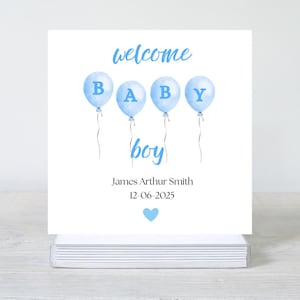 Tarjeta de bienvenida para bebé, tarjeta personalizada para recién nacido, tarjeta con globo para bebé, tarjeta personalizada con nombre para bebé, regalo para recién nacido, tarjeta para bebé niño
