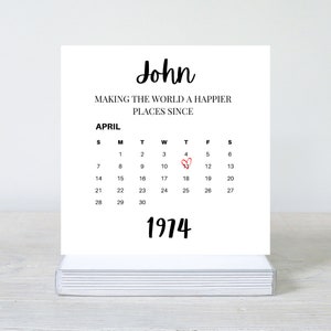 1974 personalisierte Kalenderkarte, 50.Geburtstagskarte, alles Gute zum fünfzigsten Geburtstag, 50., 1974, süße Geburtstagskarte für Freund