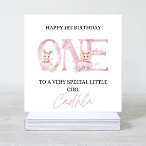 Carte de 1er anniversaire de lapin mignon, pour fille, pour fille, carte d'anniversaire de lapin féerique pour petite-fille, carte de 1er anniversaire de nièce, 1er anniversaire