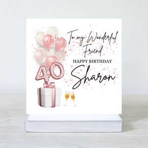 Glücklicher 40. Freund, 40. Geburtstagskarte, personalisierte 40. Geburtstagskarte, 40. Geburtstagskarte, weibliches Geburtstagsgeschenk, Geburtstagskarte für Freund,