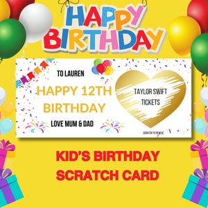 Carte à gratter 12e anniversaire, carte-cadeau surprise 12e anniversaire, carte Surprise pour révéler, carte à gratter d'anniversaire pour enfant, carte à gratter enfant