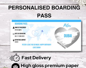 Personalised Scratch Reveal Boarding Pass, Scratch Reveal For Surprise Holiday, Surprise Holiday Blue Ticket, Holiday Gift, Fake Pass