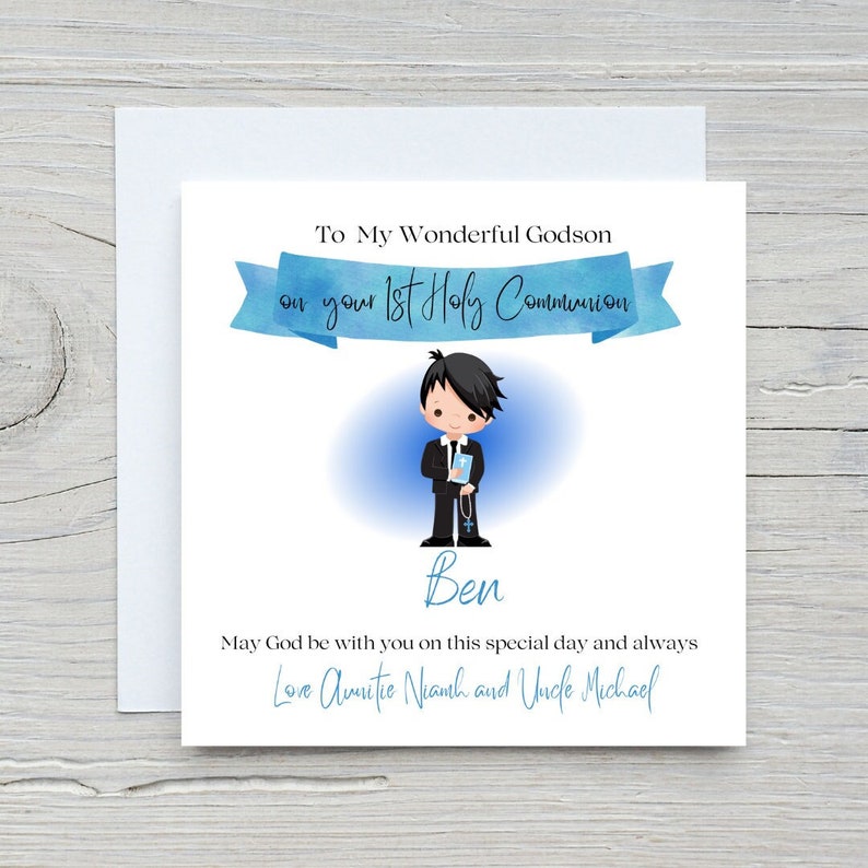 First Holy Communion Card Communion Card First Communion Card Personalised Communion Card Son Godson Grandson, Nephew Communion zdjęcie 1