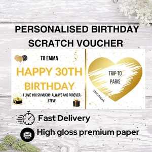 Personalisierte Rubbelkarte zum 30. Geburtstag, 18., 21., 30., 40., 50., 60., 70. Geburtstag