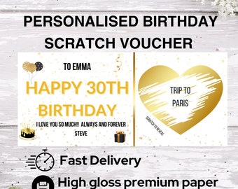 Personalised Birthday Scratch To Reveal Voucher, Special Birthday Surprise Scratch Card, 18th, 21st, 30th, 40th, 50th, 60th, 70th Birthday