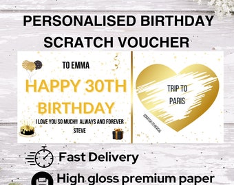 Voucher di compleanno personalizzato da grattare per rivelare, biglietto da grattare speciale a sorpresa di compleanno, 18°, 21°, 30°, 40°, 50°, 60°, 70° compleanno