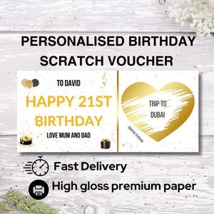 Bon personnalisé 21e anniversaire à gratter pour révéler, carte à gratter surprise 21e anniversaire, 18e, 21e, 30e, 40e, 50e, 60e, 70e anniversaire