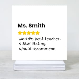 5-Sterne-Rezension Lehrerkarte, Ende des Jahres Lehrerkarte, Danke Lehrer, lustige Lehrerkarte, würde Lehrerkarte empfehlen, Ende des Begriffs Karte