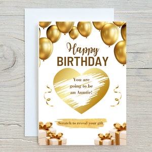 Feliz cumpleaños, revelación de embarazo, revelación de embarazo, tarjeta de feliz cumpleaños, tarjeta de anuncio de embarazo, tarjeta de rascar y revelar