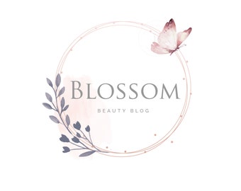 INSTANT DOWNLOAD, Butterfly logo, Photography Logo, Beauty Blog Logo, Rose Gold Logo, Boutique Logo Watercolor Logo, Beauty Salon logo