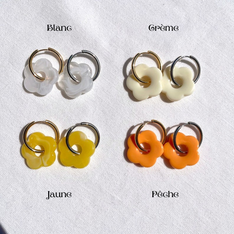 DAISY Boucles doreilles fleurs acrylique colorées et anneau en acier inoxydable image 3