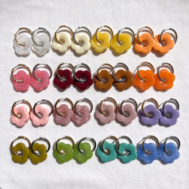 DAISY Boucles doreilles fleurs acrylique colorées et anneau en acier inoxydable image 1