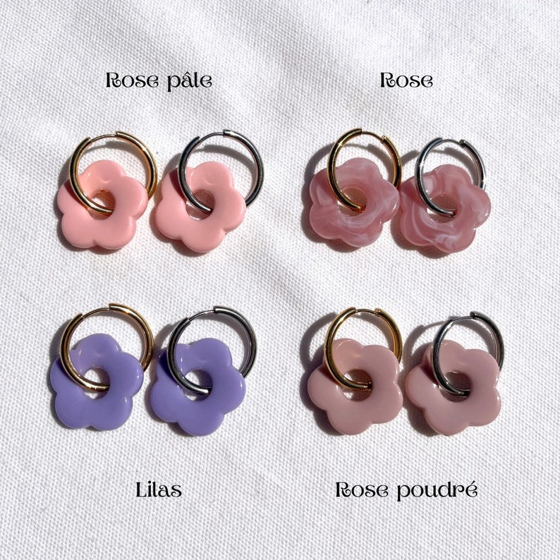 DAISY Colorful acrylic flower earrings and stainless steel ring image 5