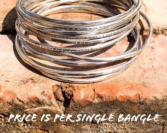 Single Sterling Silver Bangles; 10 gauge(thickness) Silver Bangles; Textured Silver Bangles; Silver Stacking Bracelets