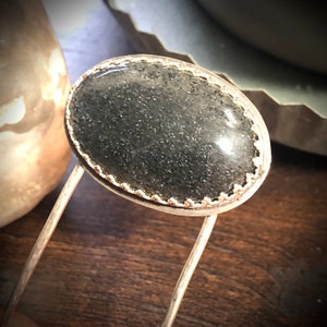 Sunstone Hair Fork; Silver Hair Fork; Silver and Sunstone Crown Bezel Hair Fork; Handmade Silver Hair Pin; Silver Hair Clip