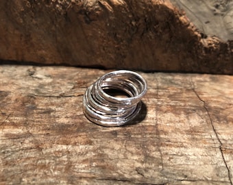 4 Silver Stacking Rings; Hammered Stacking Rings; Textured Silver Rings; Sterling Silver Stacking Ring Set of 4; .925 Ring Set of 4