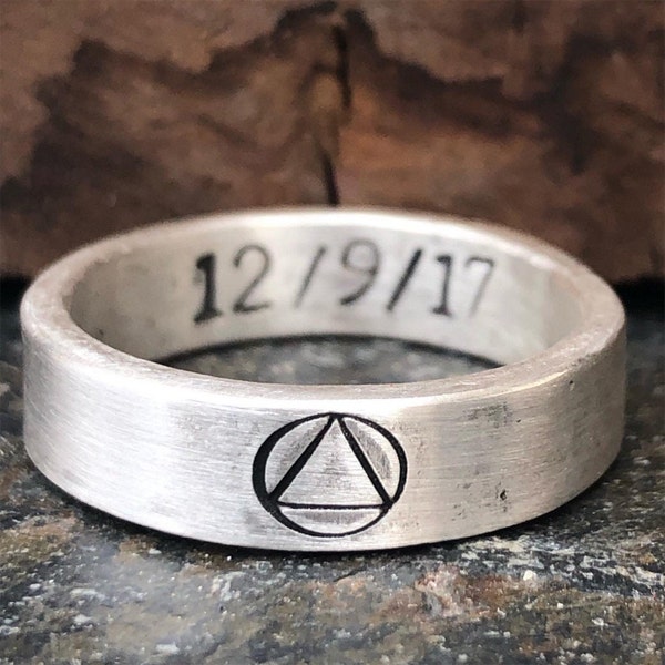 Handmade Customized Silver Sobriety Ring; Sober Date Ring; Recovery Ring; Silver AA Ring; Personalized Sobriety Date Ring; Recovery Jewelry