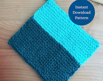 Easy Colorblock Potholder Knitting Pattern, Double Thick Hotpad Knitting Pattern, Trivet Pattern, Beginner Knitting Pattern pdf