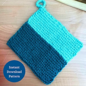 Easy Colorblock Potholder Knitting Pattern, Double Thick Hotpad Knitting Pattern, Trivet Pattern, Beginner Knitting Pattern pdf