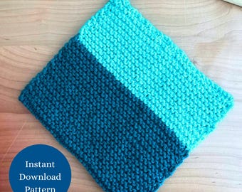 Colorblock Potholder Knitting Pattern: Easy Double Thick Hotpad (PDF Pattern)