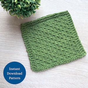 May include: A green knitted dishcloth with a textured pattern. Instant Download Pattern.