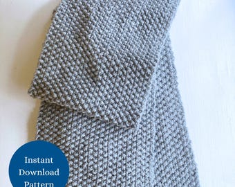 Waffle Knit Scarf Knitting Pattern, Beginner Knitting Pattern, Chunky Knit Scarf Pattern, Knitted Scarf, Unisex Scarf