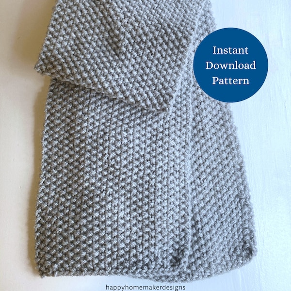 Waffle Knit Scarf Knitting Pattern, Beginner Knitting Pattern, Chunky Knit Scarf Pattern, Knitted Scarf, Unisex Scarf