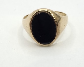 vintage 9ct gold 375 onyx jayem  signet ring size R 1/2