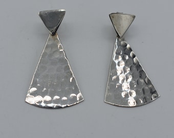 vintage pair 925 sterling silver hammered drop earrings