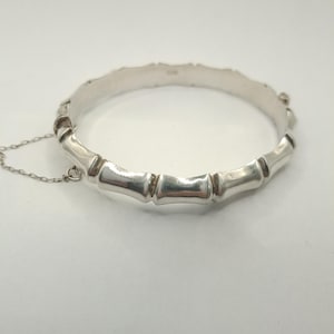 Vintage 925 Sterling Silver Bamboo Bangle 1961 With Safety Chain