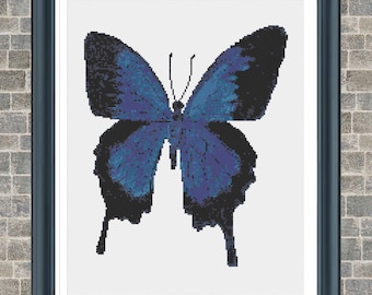 Cross Stitch PDF Pattern - Watercolour Blue Swallowtail / X Stitch Pattern / Crossstitch / Needlework / Butterfly Cross Stitch / Watercolour