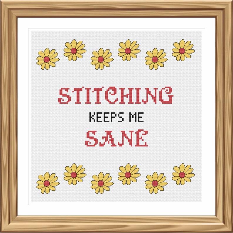 PDF Cross Stitch Pattern Quote Stitching Keeps Me Sane image 1