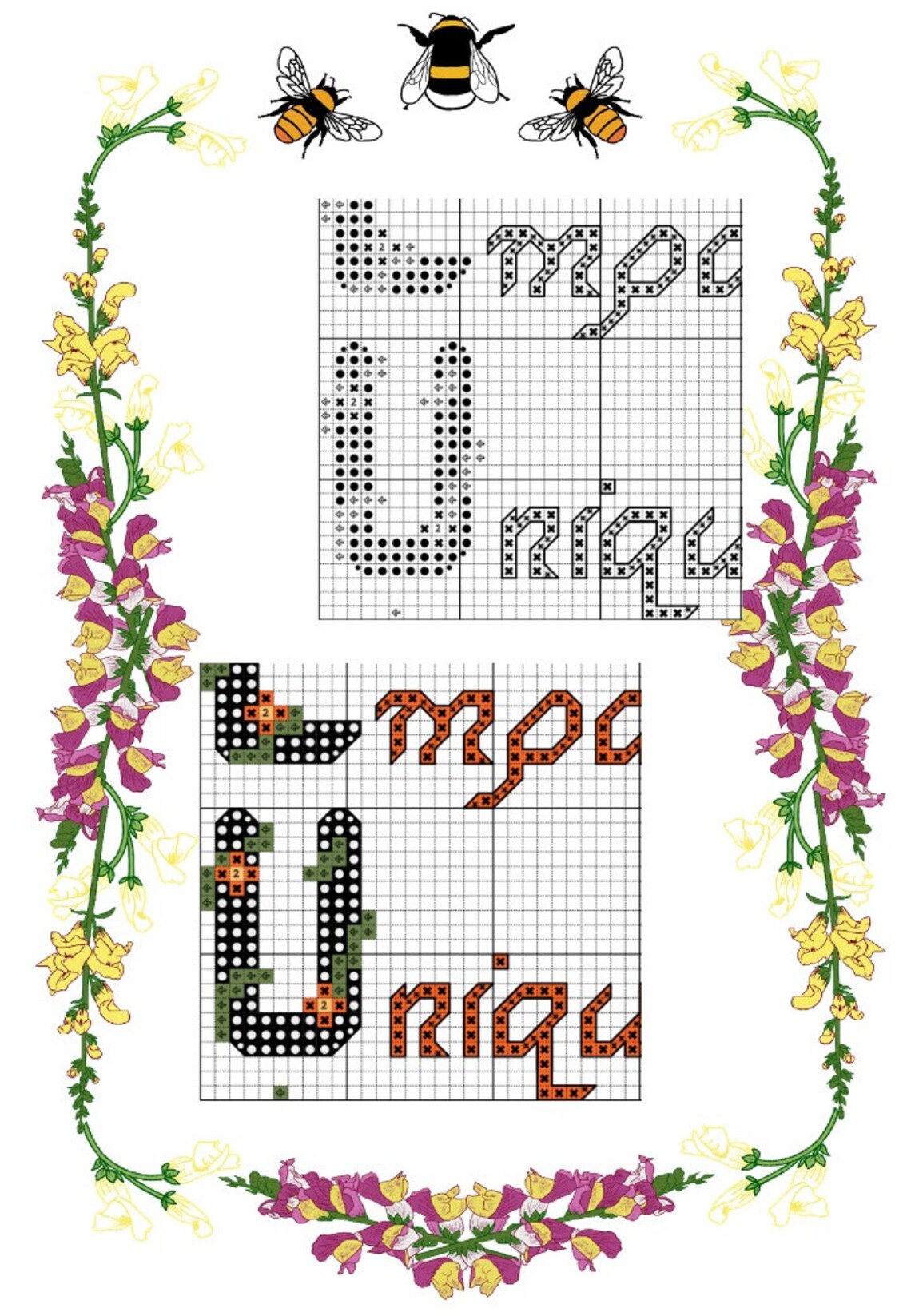 Cross Stitch Neurodiverse Acrostic Pattern ADHD Awareness Colour / X ...
