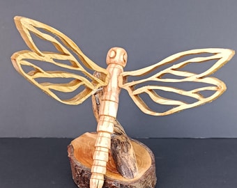 Dragonfly on Driftwood/ Dragonflies/ Dragonfly Sculpture/ Dragonfly Ornament/ Wooden Dragonfly/ Dragonfly Gifts/ Carved/ Scroll saw wings.