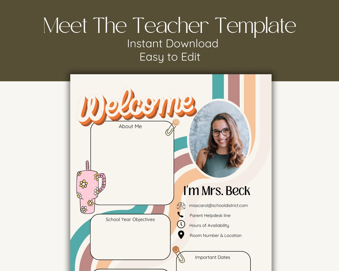 Editable Meet the Teacher Template Back to School Template Retro ...