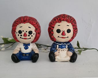 Vintage Raggedy Ann and Andy Figurines- Signed 1972