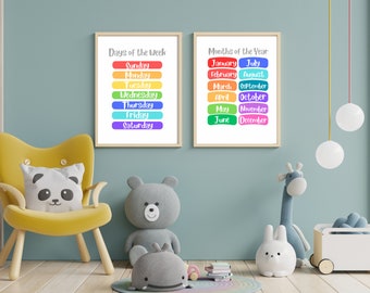 Days and Months Art, Educational wall prints(set of 2)