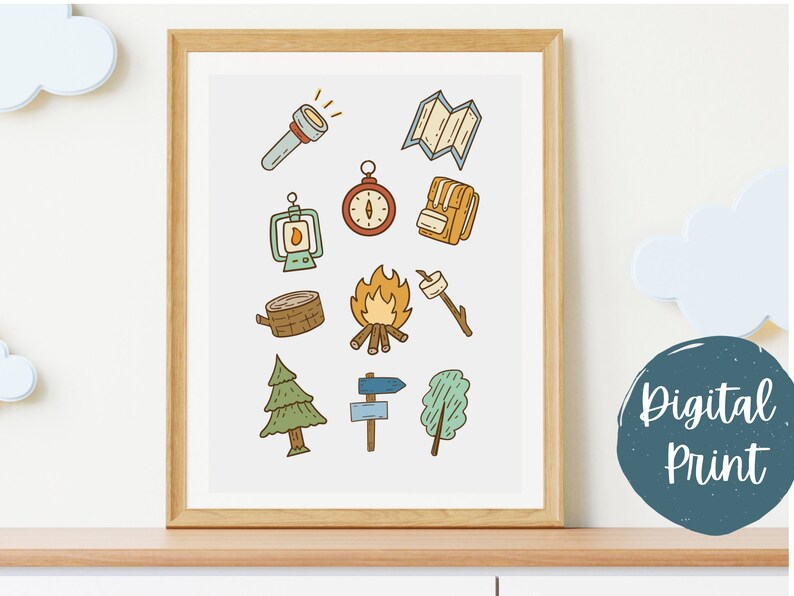Happy Little Camper Wall Prints, Camping Wall Art, Nursery Wall Art