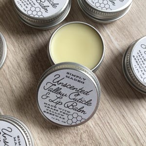 Bálsamo labial y cutículas de sebo de res alimentado con pasto y cera de abejas, bálsamo labial, sin perfume, bálsamo de sebo humectante transparente, bálsamo de sebo multiusos