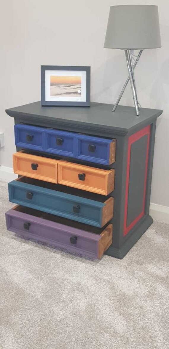 Colourful Chalk Painted Small Chest Of Drawers Etsy