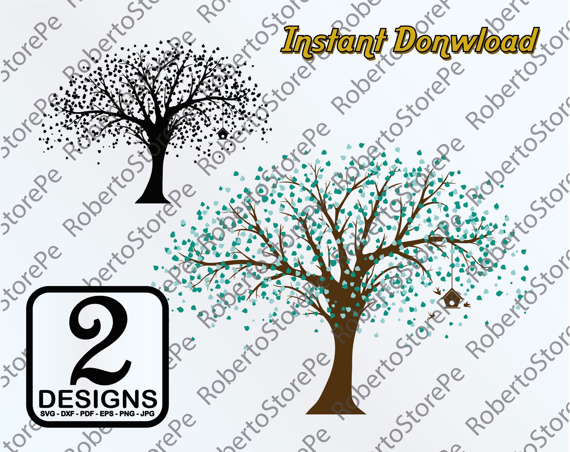 Download Vector Tree With Bird Svg Tree Svg Silhouette Family Tree Etsy